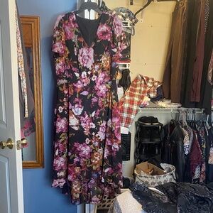Lane Bryant Floral High Low Dress in Black and Pink